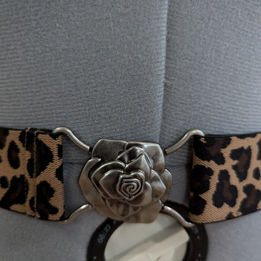 Leopard Print Belt with Silver Rose Buckle - Picture 3 of 5
